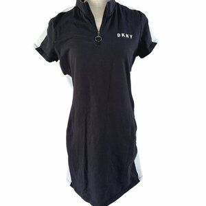 DKNY Womens Short Sleeve Zip Polo Dress Size L - Black & White